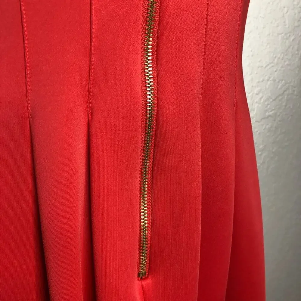 Calvin Klein coral orange pleated sleeveless fit & flare dress size 10